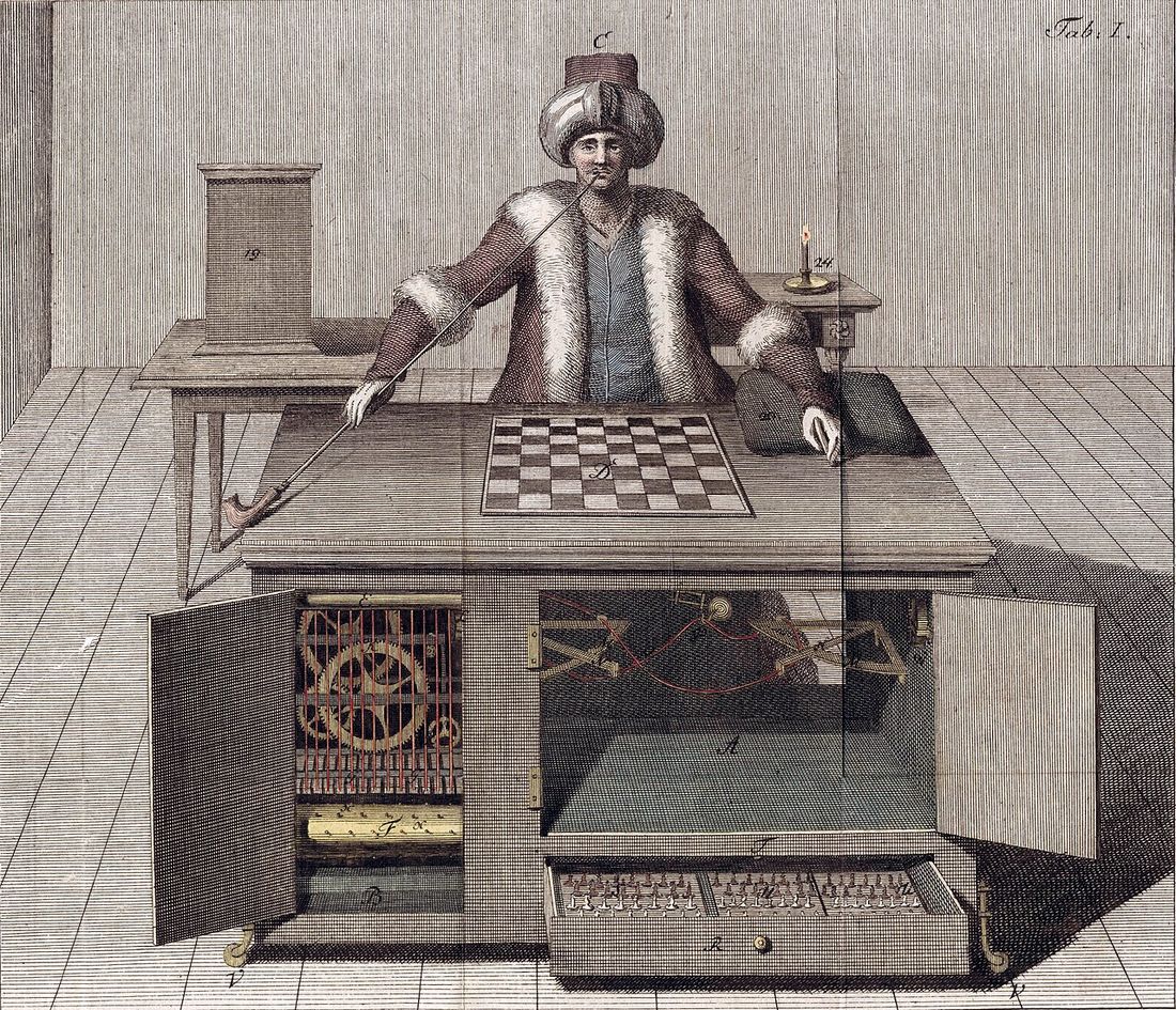 Gravure de l'automate joueur d'échecs dit « le Turc »